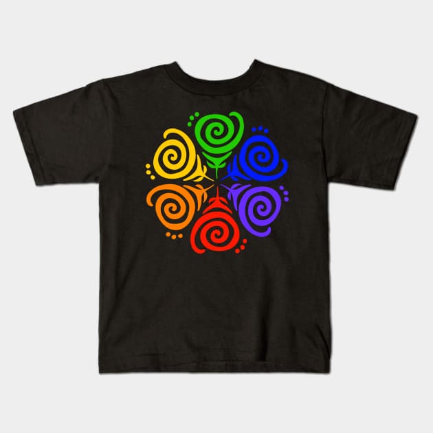 Rainbow Flower Mandala Kids T-Shirt by Slightly Unhinged